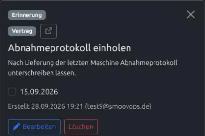 Das Detailfenster einer Erinnerung auf der Notizen-Seite