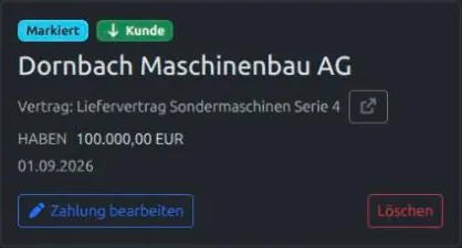 Die Detailseite einer Zahlung, verknüpft mit ihrem Vertrag