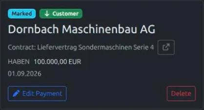 A payment's detail page, linked to its contract